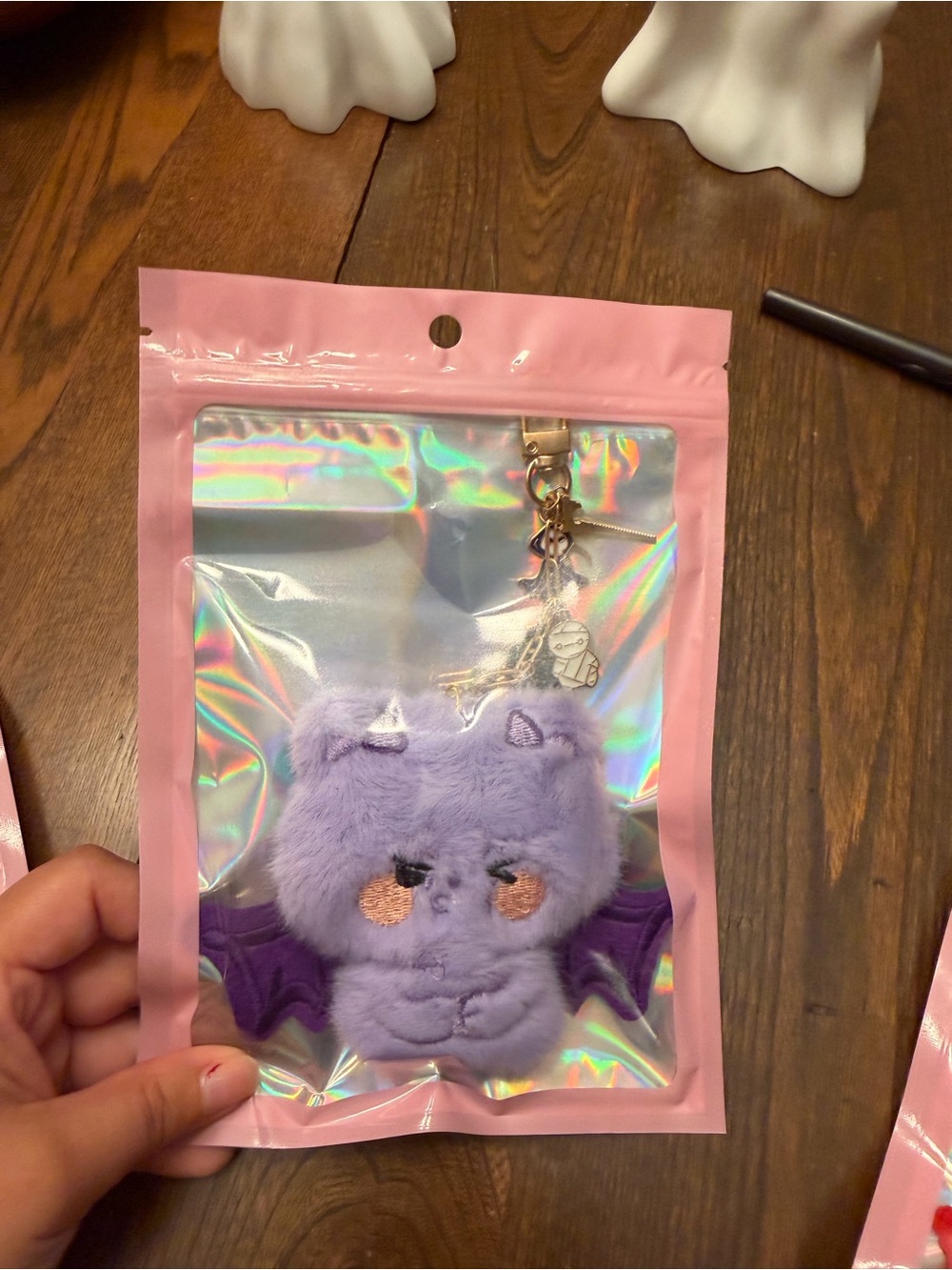 Plush Bat Cat Keychain - Purple -
